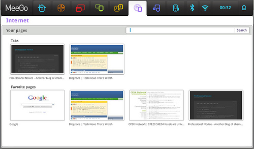 alt="แท็บ Internet ใน MeeGo"