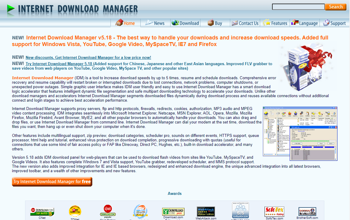 โปรแกรมช่วยดาวน์โหลด Internet Download Manager  ปรับเปลี่ยนหน้าเว็บครั้งแรกในรอบ 10 กว่าปี | Blognone