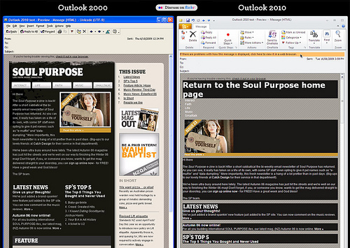 alt="Comparison of Outlook 2000 and Outlook 2007's e-mail rendering"