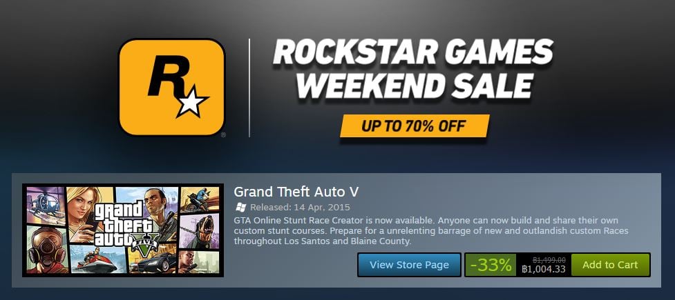 Steam ลดราคาเกมค่าย Rockstar สูงสุด 70%, Gta V ลดเหลือ 1,000 บาท | Blognone