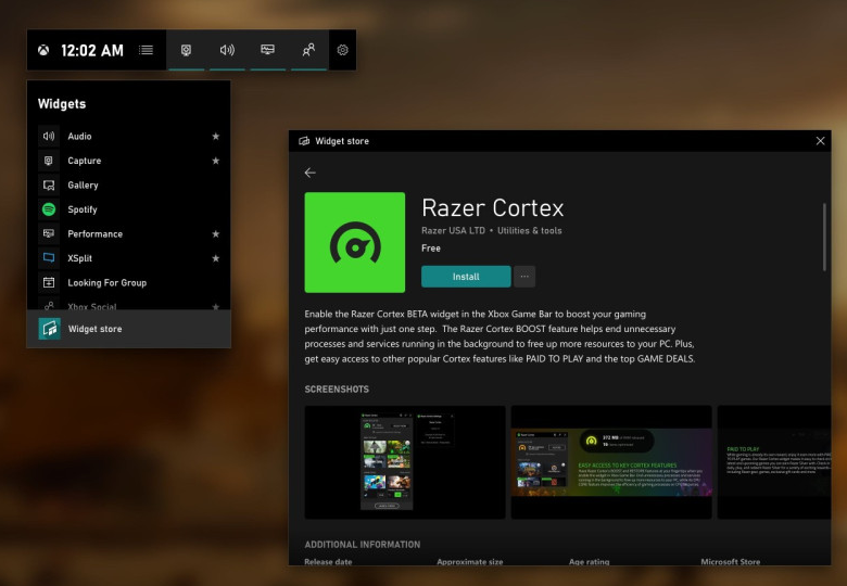 alt="ภาพตัวอย่าง Widget Store บน Xbox Game Bar"