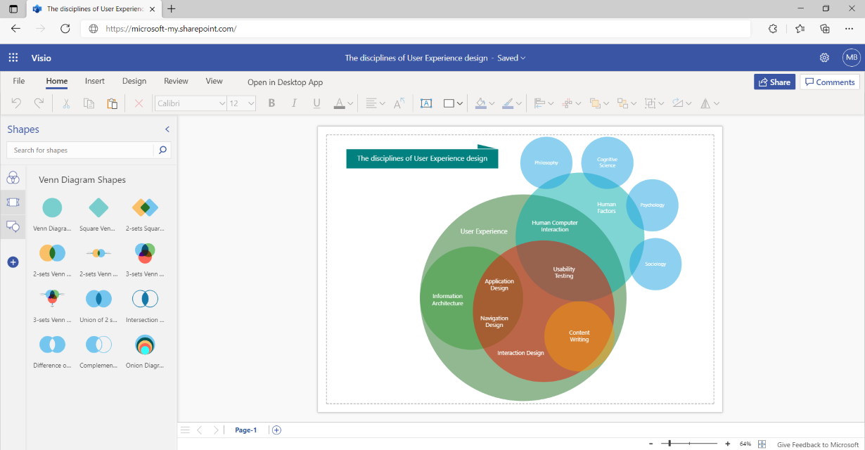 alt="ภาพตัวอย่างไดอะแกรมบน Visio web app"