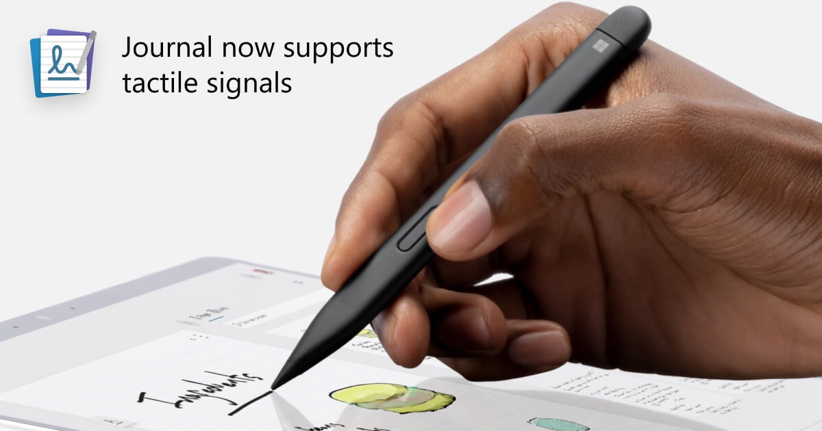 alt="ภาพโปรโมทฟีเจอร์ tactile signal พร้อมปากกา Surface Slim Pen 2"