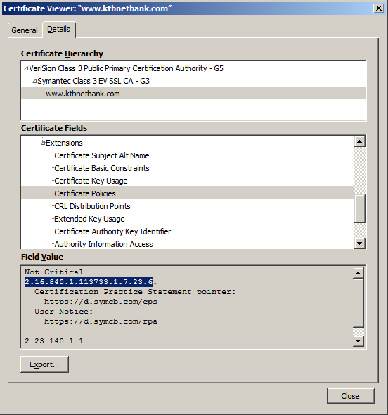 alt="OID 2.16.840.1.113733.1.7.23.6 นำหน้า OID 2.23.140.1.1 _ไม่เกิด_ปัญหาการโชว์สถานะ EV ใน Chrome 57"